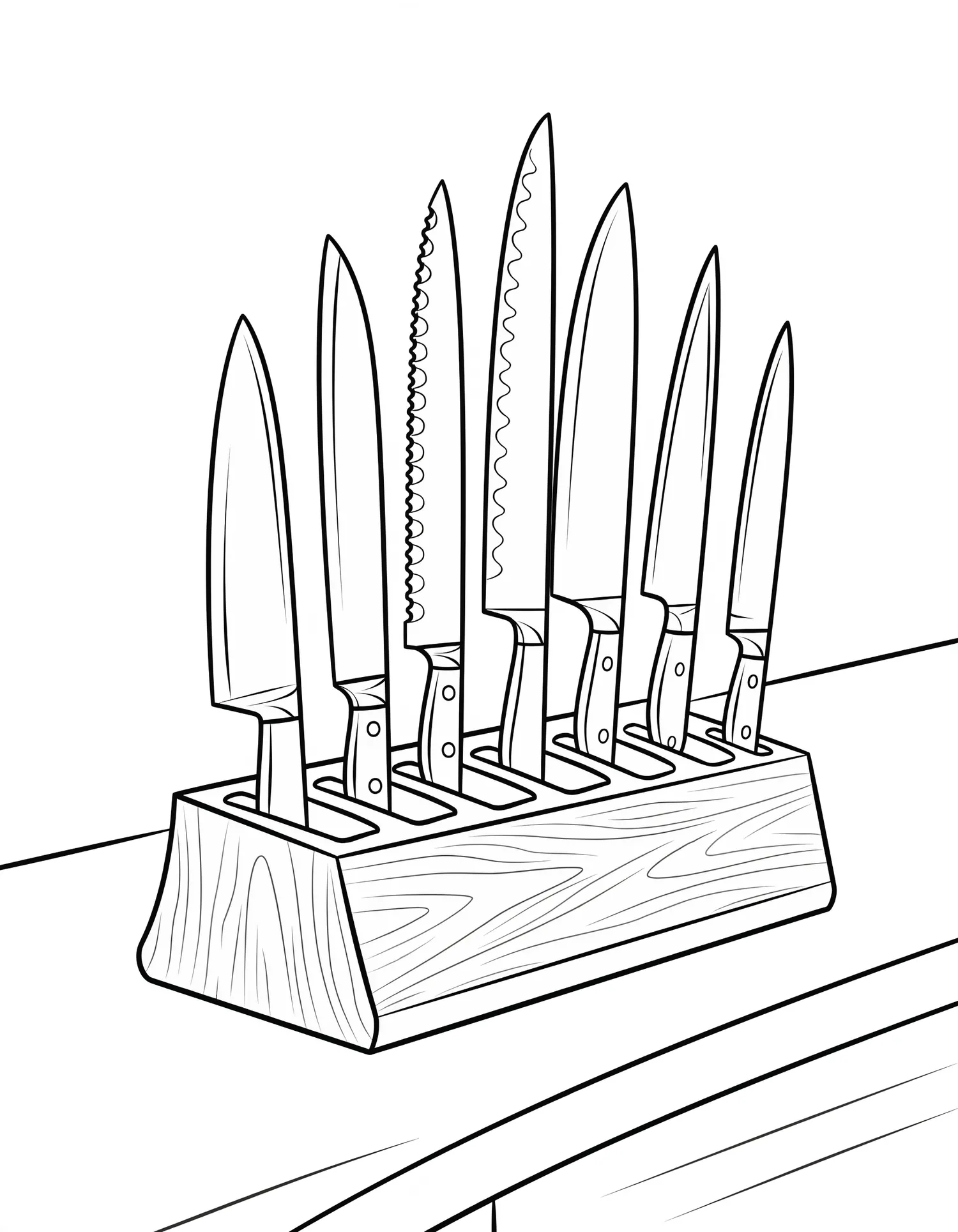 Couteau de Chef sur Bloc de Rangement, Coloriage cuisine à imprimer gratuitement